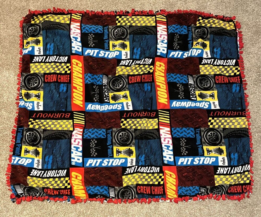 NASCAR Fleece Throw Stadium Blanket Hand-tied Knotted Thick 54” x 63” Excellent!
